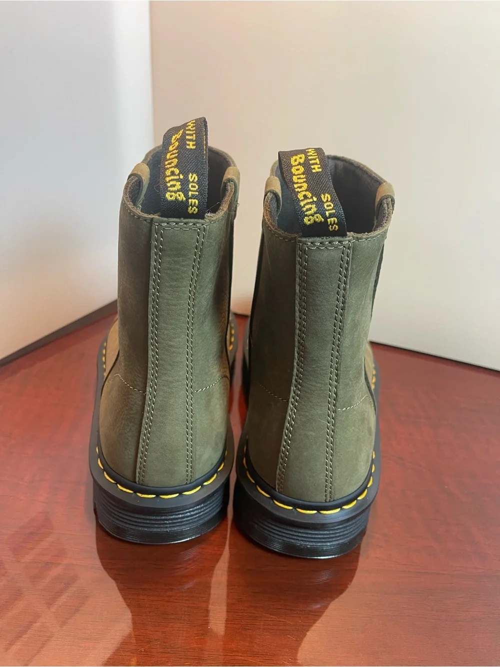 Dr. Martens Zebzag Rigger Slip-On Nubuck Platform Boots in DMS Olive US 9/ EU 41